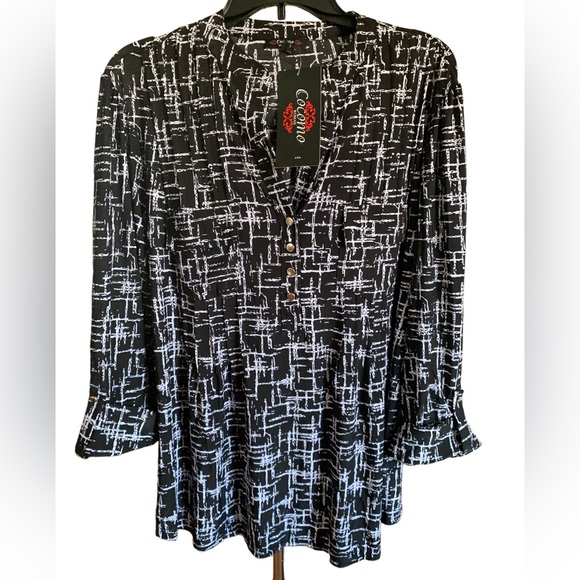 Tops 3x Black White 34 Sleeve Plus Size Womens